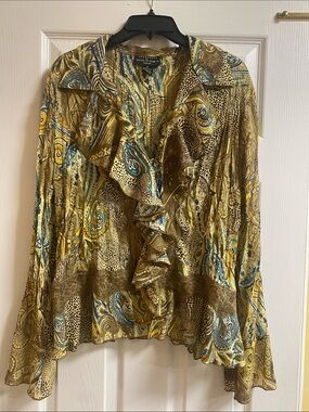 Ruffle, lace, leopard boho  plus 2X Etro Gold Multi Paisley Blouse Blue Accents